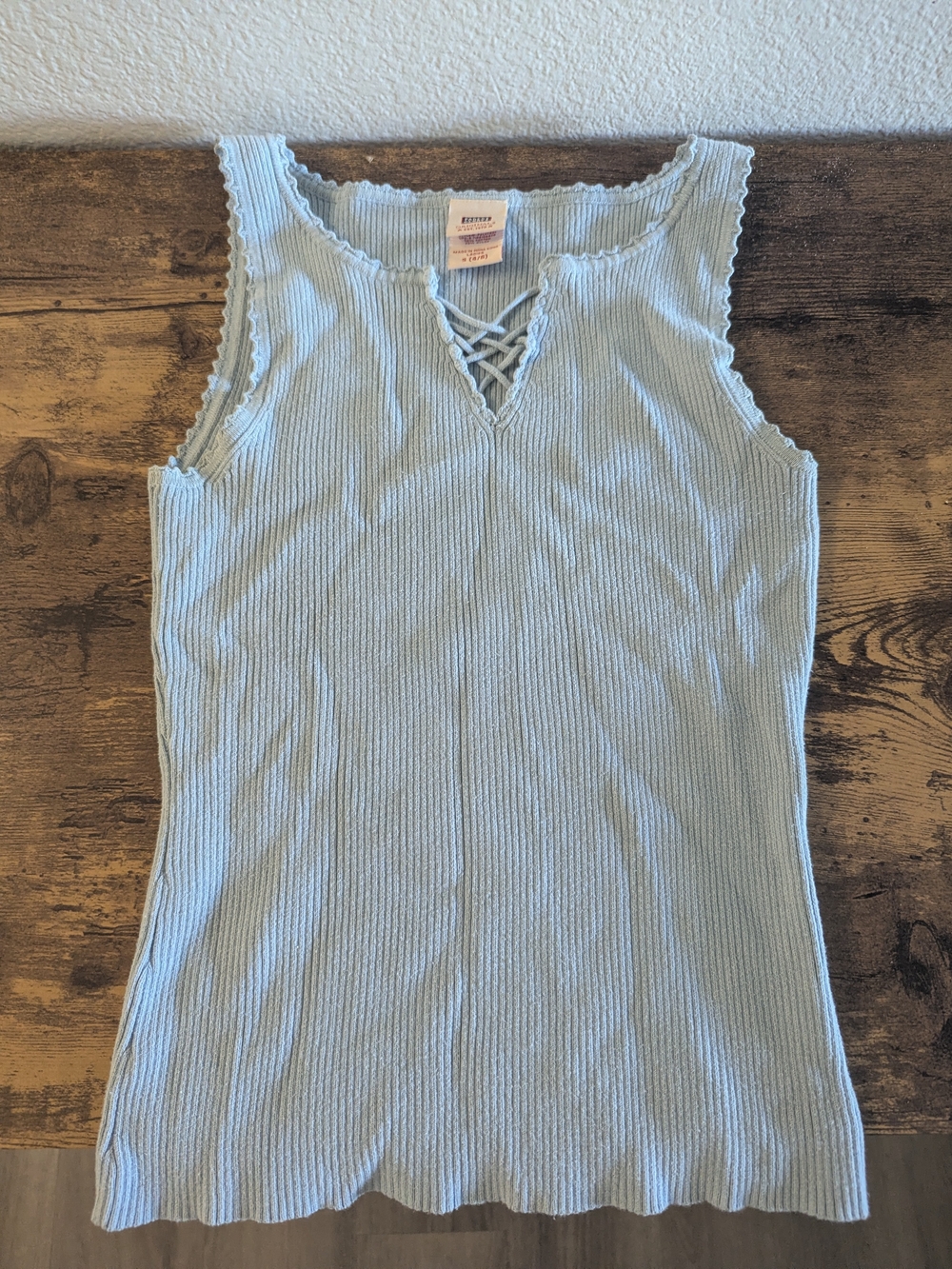 Faded Glory Light Blue Ribbed Lace-Up Tank